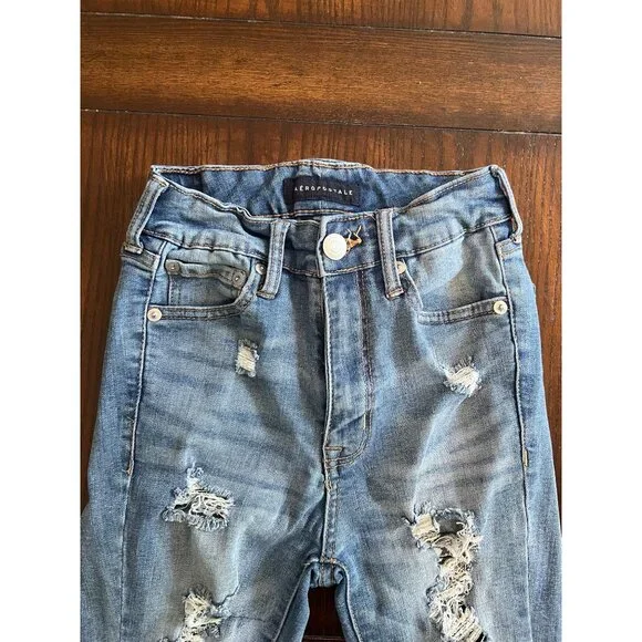 Aeropostale Distressed Ankle Legging Denim Jeans 0 Skinny Jeggings Ripped High R - Picture 4 of 11
